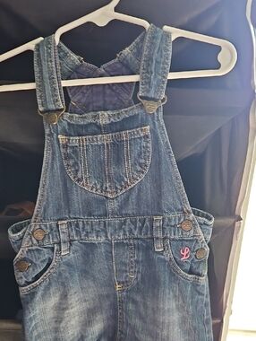 12-18months Denim Overall Dress with Pink Accent